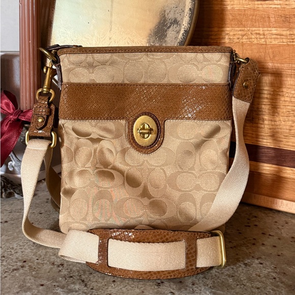 Coach Handbags - Coach Signature Canvas Crossbody Bag l|Tan Brown Turnlock Swingpack